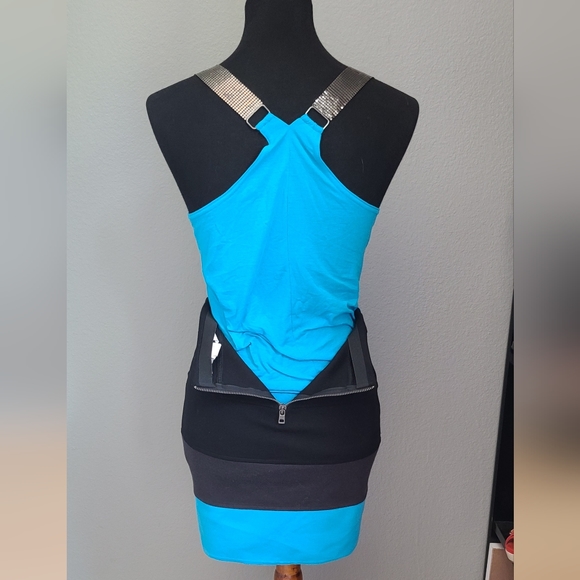 Vintage Candies Two Piece Top and Mini Skirt Set Teal and Black Metal Strap - Picture 4 of 12